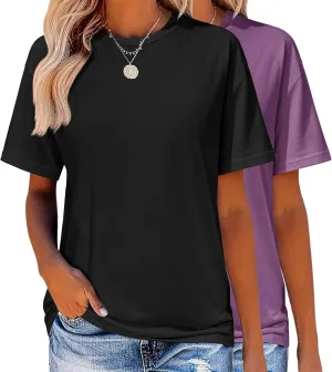 Zeagoo Women's T-Shirts Short Sleeve Tops Summer Casual Blouse Crew Neck Basic Shirt 2 Pack Loose Fit Tee