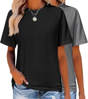 Zeagoo Women's T-Shirts Short Sleeve Tops Summer Casual Blouse Crew Neck Basic Shirt 2 Pack Loose Fit Tee