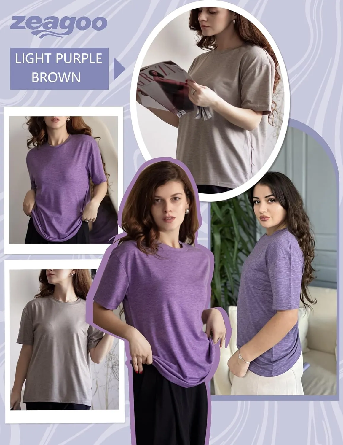 Zeagoo Women's T-Shirts Short Sleeve Tops Summer Casual Blouse Crew Neck Basic Shirt 2 Pack Loose Fit Tee