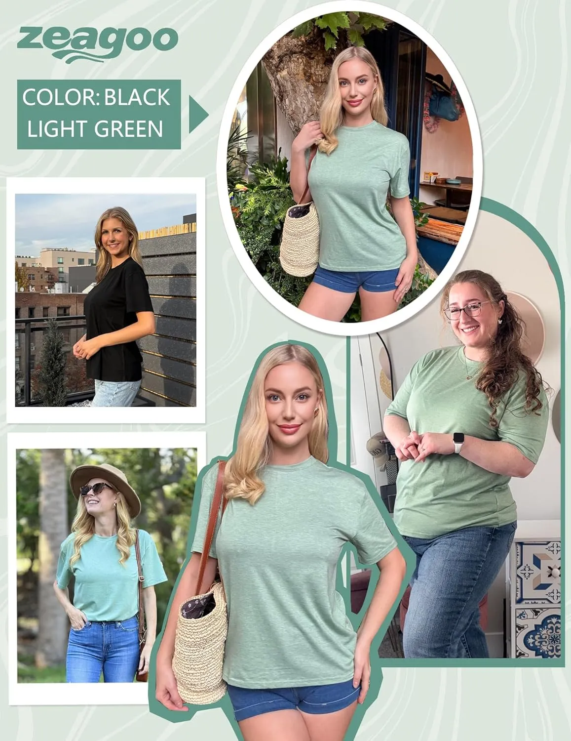 Zeagoo Women's T-Shirts Short Sleeve Tops Summer Casual Blouse Crew Neck Basic Shirt 2 Pack Loose Fit Tee