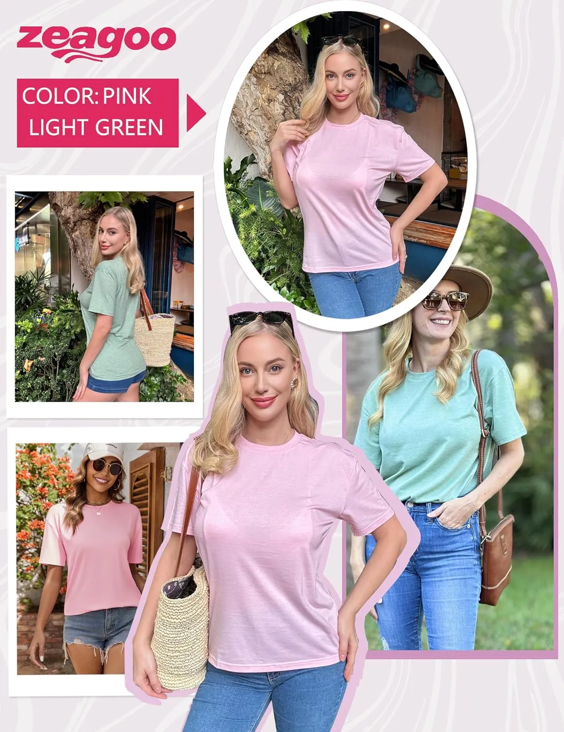 Zeagoo Women's T-Shirts Short Sleeve Tops Summer Casual Blouse Crew Neck Basic Shirt 2 Pack Loose Fit Tee
