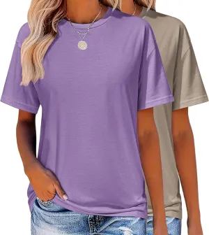 Zeagoo Women's T-Shirts Short Sleeve Tops Summer Casual Blouse Crew Neck Basic Shirt 2 Pack Loose Fit Tee