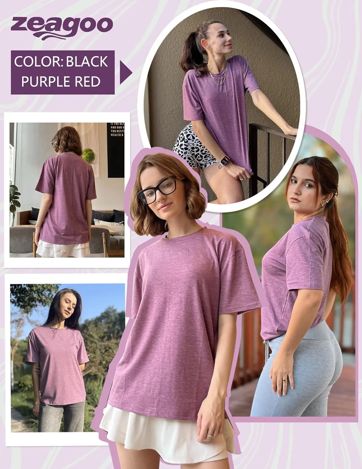 Zeagoo Women's T-Shirts Short Sleeve Tops Summer Casual Blouse Crew Neck Basic Shirt 2 Pack Loose Fit Tee