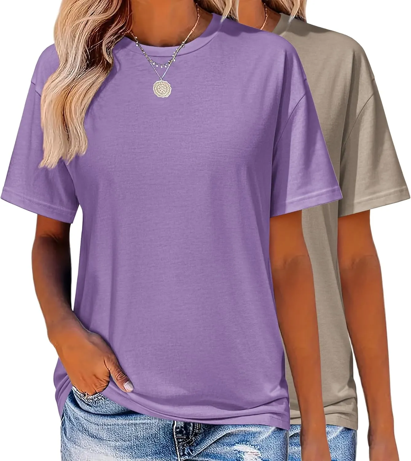 Zeagoo Women's T-Shirts Short Sleeve Tops Summer Casual Blouse Crew Neck Basic Shirt 2 Pack Loose Fit Tee