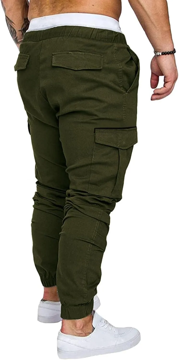 ZHUER Mens Casual Cargo Pants Joggers Pants Stretch Drawstring Sweatpants Cotton Chino Pants Slim Fit Gym Workout Pants