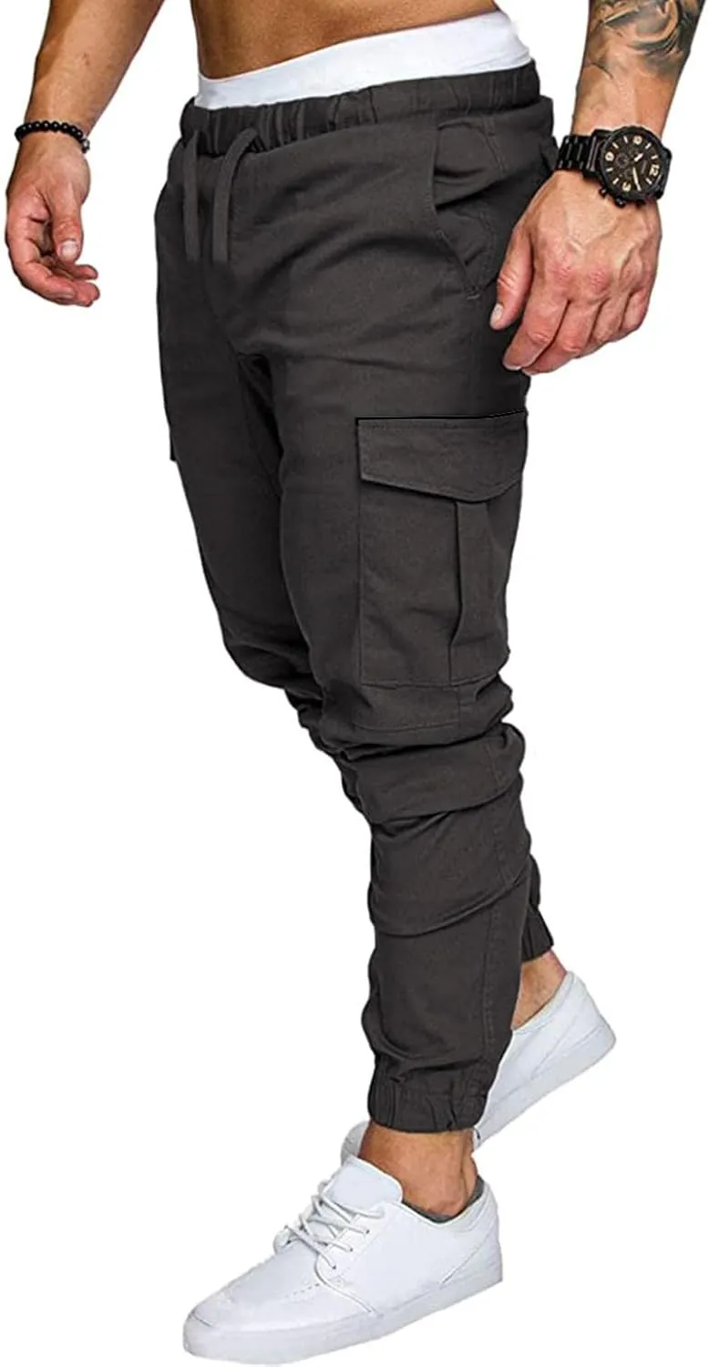 ZHUER Mens Casual Cargo Pants Joggers Pants Stretch Drawstring Sweatpants Cotton Chino Pants Slim Fit Gym Workout Pants