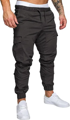 ZHUER Mens Casual Cargo Pants Joggers Pants Stretch Drawstring Sweatpants Cotton Chino Pants Slim Fit Gym Workout Pants