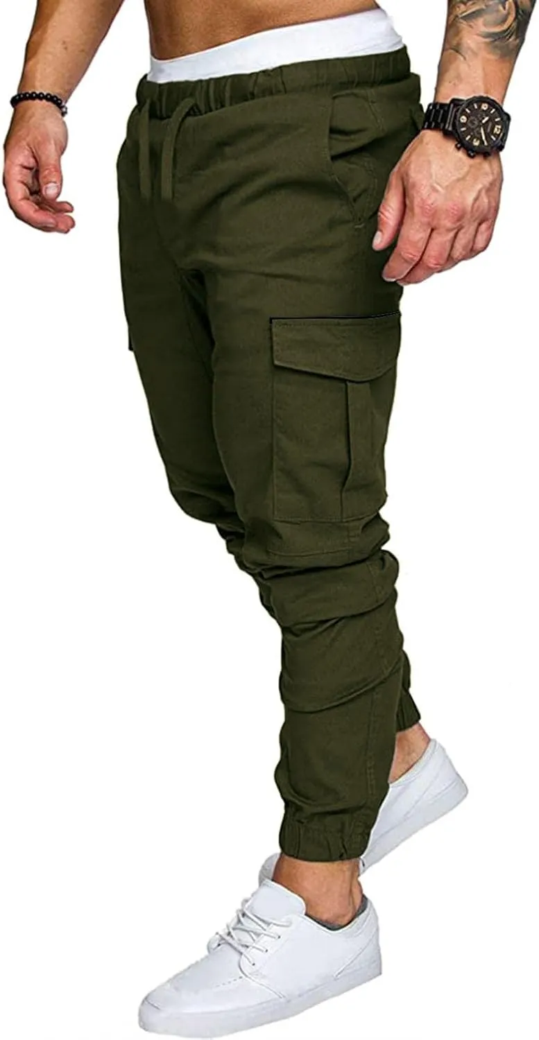 ZHUER Mens Casual Cargo Pants Joggers Pants Stretch Drawstring Sweatpants Cotton Chino Pants Slim Fit Gym Workout Pants