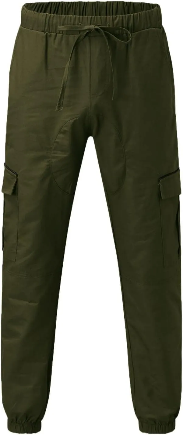 ZHUER Mens Casual Cargo Pants Joggers Pants Stretch Drawstring Sweatpants Cotton Chino Pants Slim Fit Gym Workout Pants