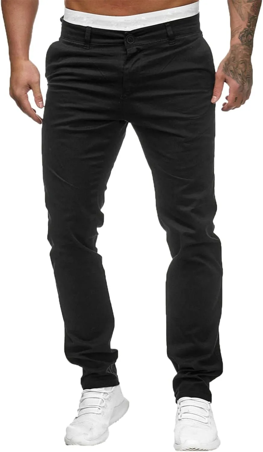 ZHUER Mens Casual Pants Slim Fit Flat-Front Skinny Dress Pants Full Length Mid Waist Stretch Chino Pants Work Sport Trousers