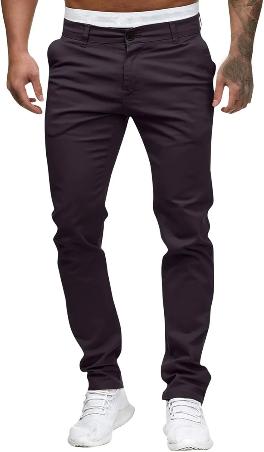 ZHUER Mens Casual Pants Slim Fit Flat-Front Skinny Dress Pants Full Length Mid Waist Stretch Chino Pants Work Sport Trousers