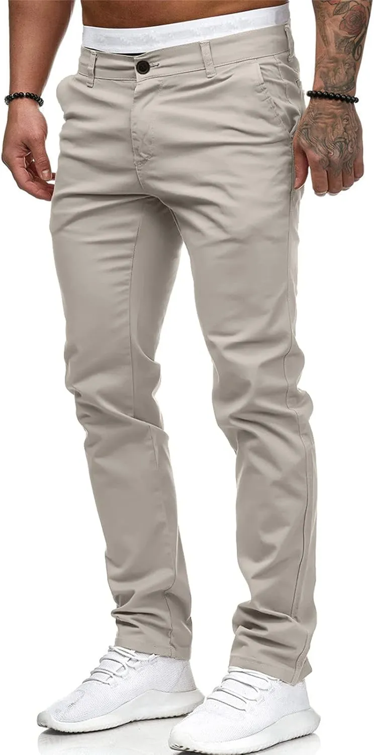 ZHUER Mens Casual Pants Slim Fit Flat-Front Skinny Dress Pants Full Length Mid Waist Stretch Chino Pants Work Sport Trousers