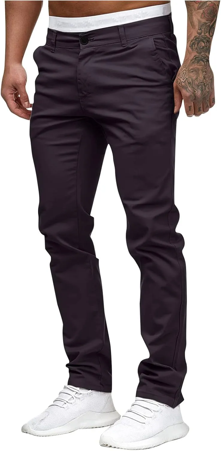 ZHUER Mens Casual Pants Slim Fit Flat-Front Skinny Dress Pants Full Length Mid Waist Stretch Chino Pants Work Sport Trousers