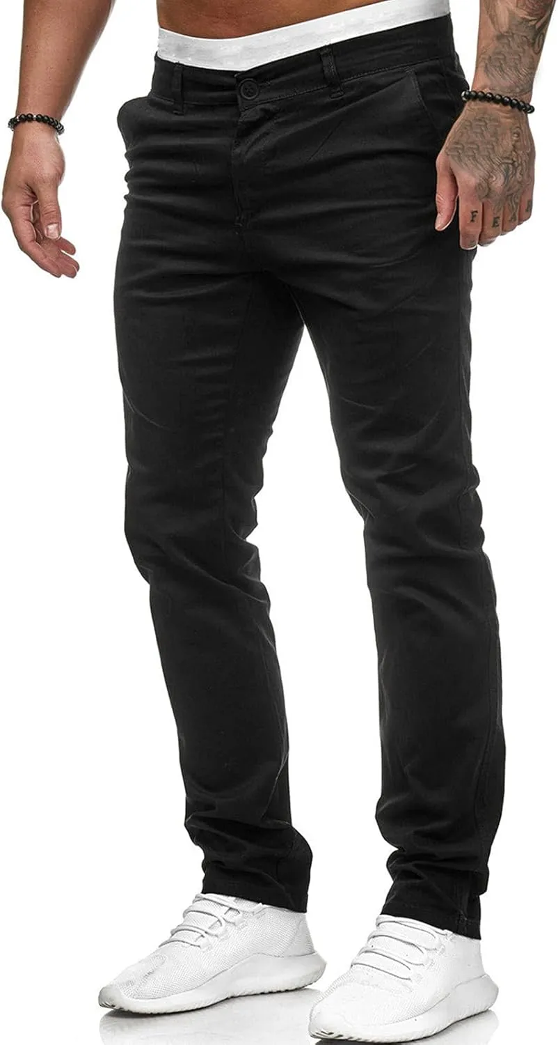 ZHUER Mens Casual Pants Slim Fit Flat-Front Skinny Dress Pants Full Length Mid Waist Stretch Chino Pants Work Sport Trousers