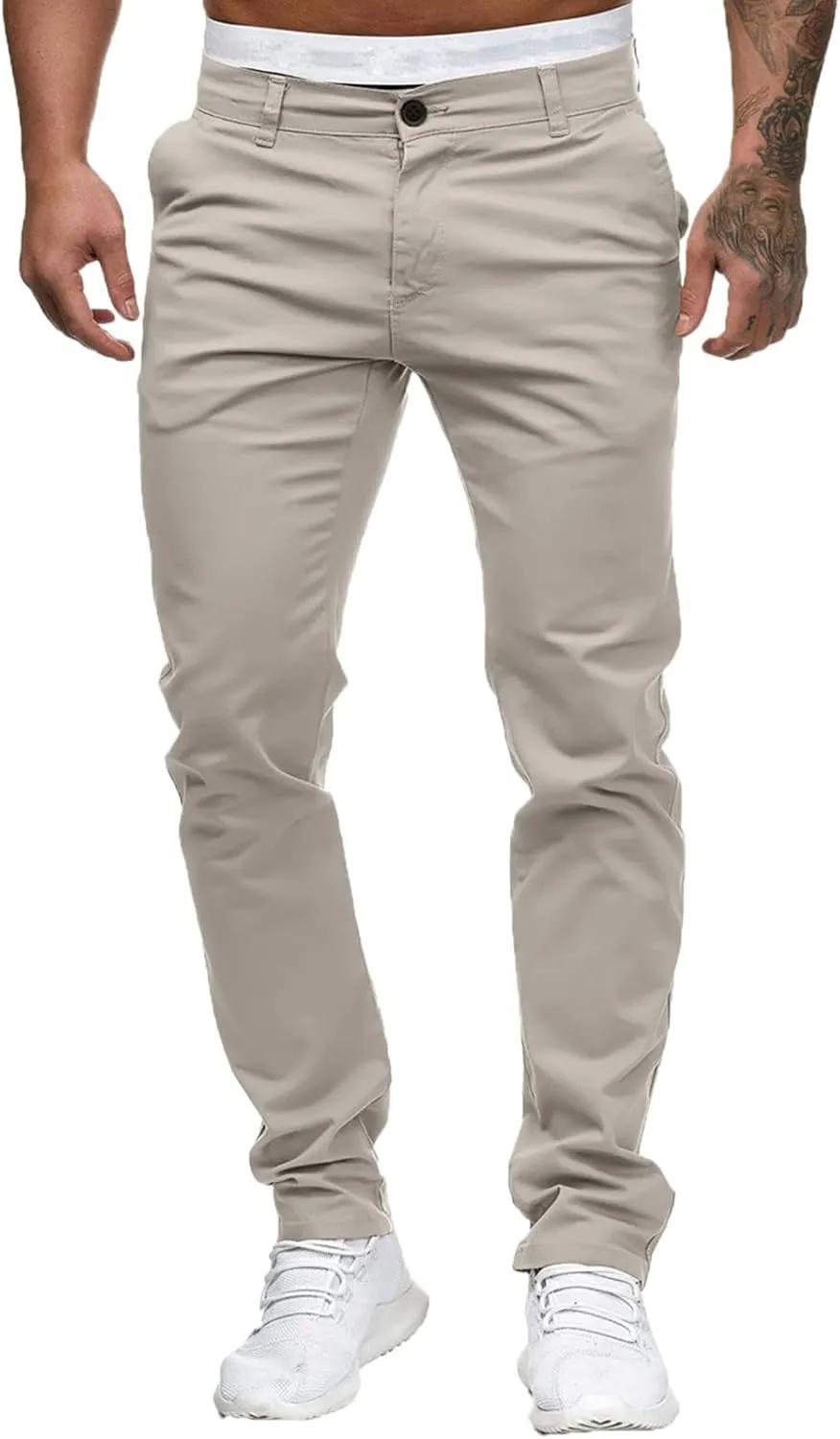 ZHUER Mens Casual Pants Slim Fit Flat-Front Skinny Dress Pants Full Length Mid Waist Stretch Chino Pants Work Sport Trousers