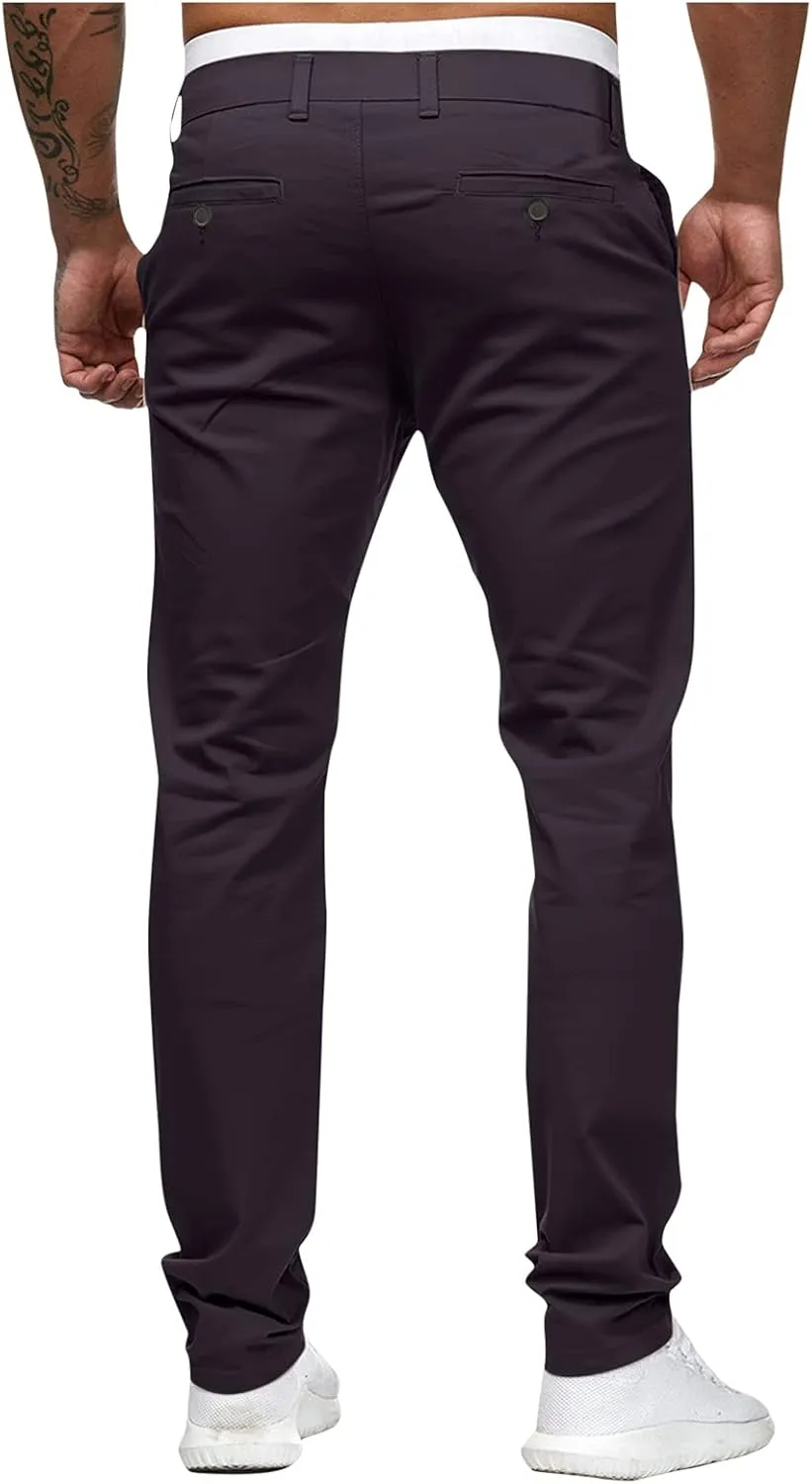 ZHUER Mens Casual Pants Slim Fit Flat-Front Skinny Dress Pants Full Length Mid Waist Stretch Chino Pants Work Sport Trousers