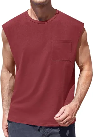 ZIWOCH Mens Sleeveless Tank Tops Workout Cut Off Shirts Muscle Gym T Shirts with Pocket