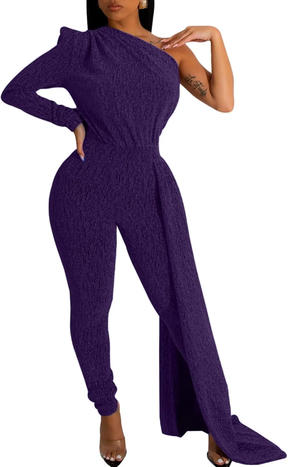 ZonJie Sexy Sequin Jumpsuits for Women Elegant Sparkly Pants Bodycon Long Sleeve Party Rompers